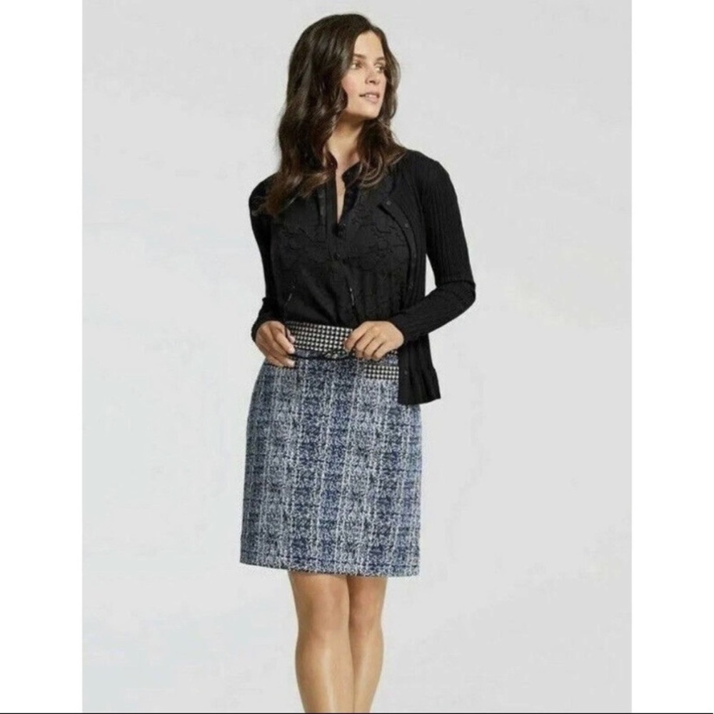 CAbi Black and Blue Tweed and Hounds Tooth Skirt- EUC